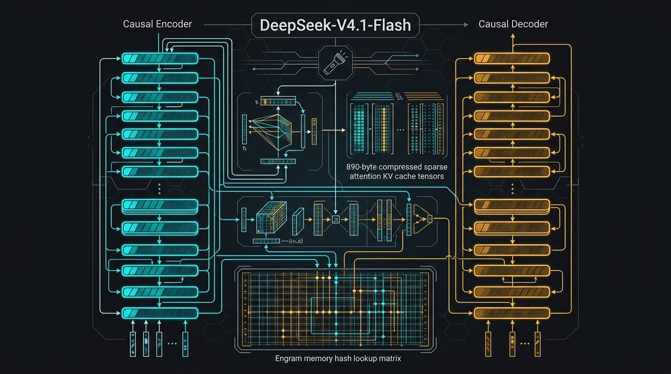 DeepSeek-V4.1-Flash Architecture: Causal Encoder-Decoder (CED), 890-Byte KV Cache, Engram Memory, and CSA2