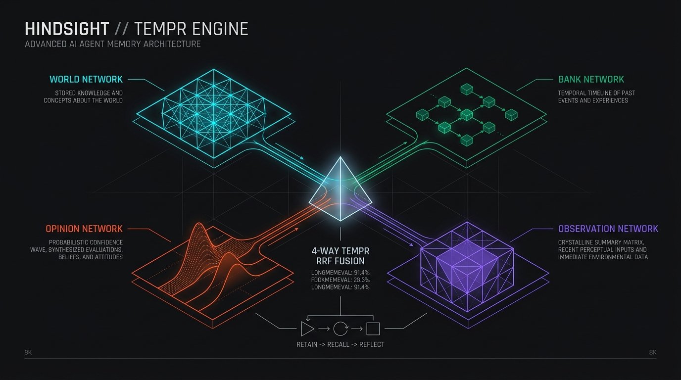 Hindsight & TEMPR: Inside the Four-Network Epistemic Agent Memory Architecture Crushing Vector RAG